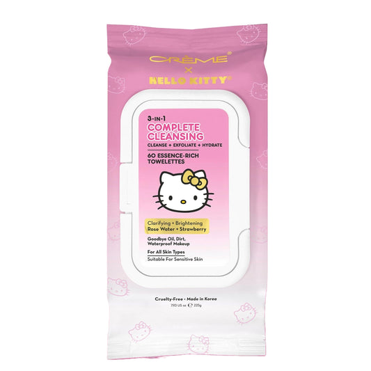 The Crème Shop x Hello Kitty 3-in-1 Complete Cleansing Towelettes - Rose Water & Strawberry - Cleanse, Refresh & Hydrate for Face and Body Beauty & Personal Care The Crème Shop