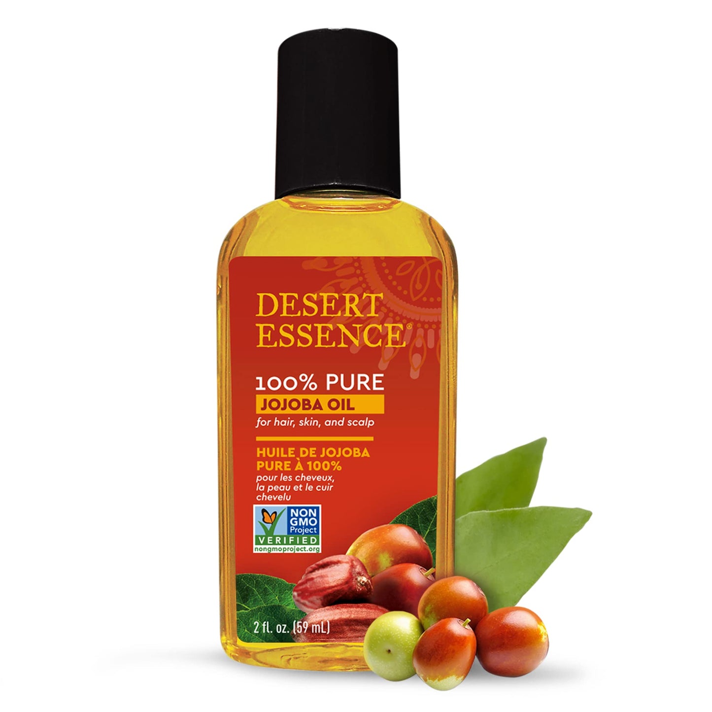 Desert Essence 100% Pure Jojoba Oil - 2 Fl Oz Moisturizer for Hair, Skin & Scalp | Makeup Remover & Aftershave Hydrator, Non-GMO, Vegan, Cold-Pressed Beauty & Personal Care Desert Essence