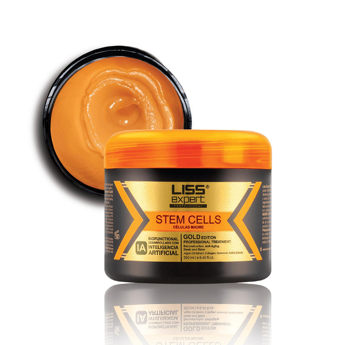 Liss Expert Stem Cells Gold Edition Professional Hair Smoothing Treatment, with Argan Oil, Collagen & Hyaluronic Acid, Shoulder Length, 8.45 fl oz