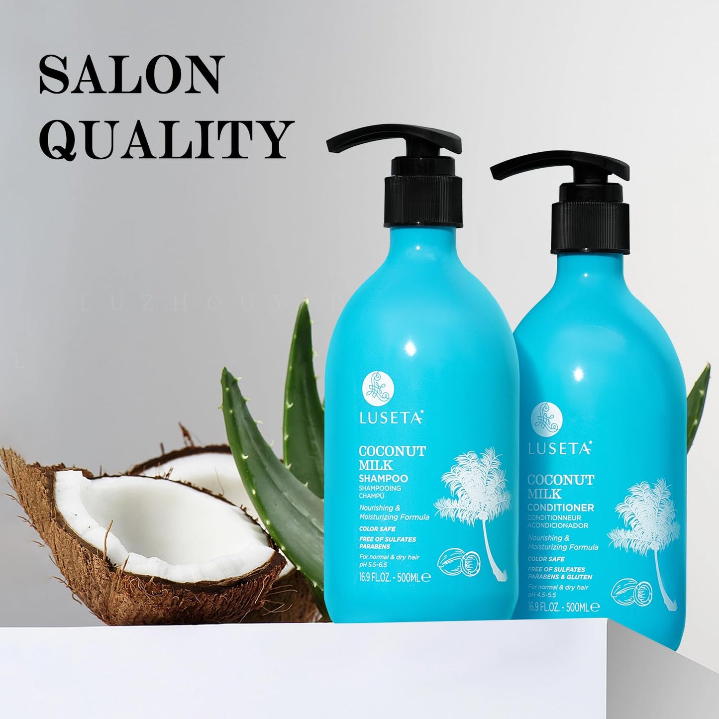 Luseta Coconut Oil Shampoo and Conditioner Set - with Argan, Avocado & Almond Oil - Moisturizing, Frizz Control & Split End Repair Sulfate Free, Color Beauty & Personal Care L LUSETA