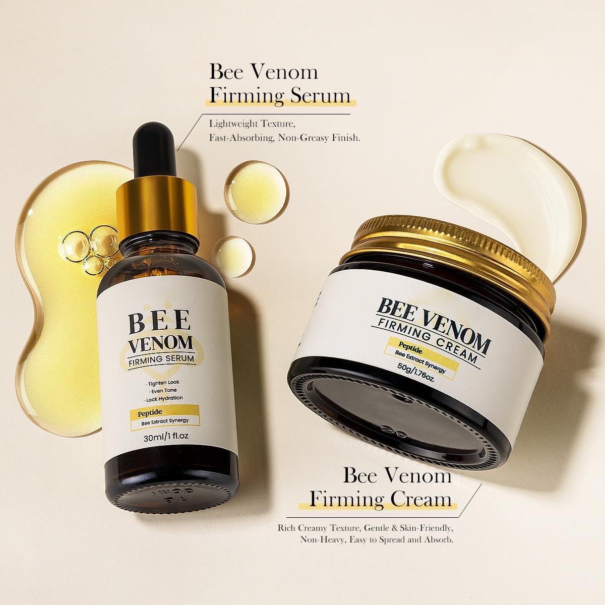 1 Set Bee Venom Peptide Firming Serum + Bee Venom Firming Cream, Tightening Calming Hydrating Moisturizing Facial Skin Set (30ml+50g) Beauty & Personal Care ChongTai