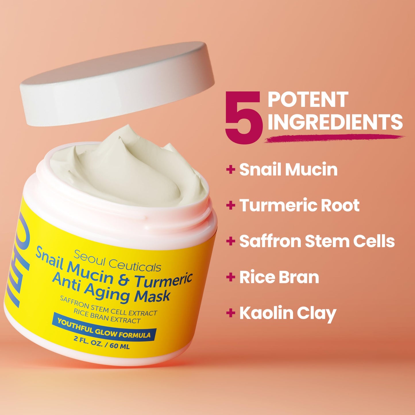 SeoulCeuticals Korean Face Mask Skin Care - Snail Mucin Turmeric Mask for Face - Cruelty Free K Beauty Anti Aging Face Mask for Healthy, Youthful Glow Beauty & Personal Care SeoulCeuticals