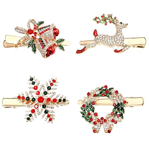 CENAPOG Christmas Hair Clips for Women Girls Sparkly Rhinestone Reindeer Wreath Hairpins Xmas Themed Snowflake Jingle Bell Hair Barrettes Festive Beauty & Personal Care CENAPOG