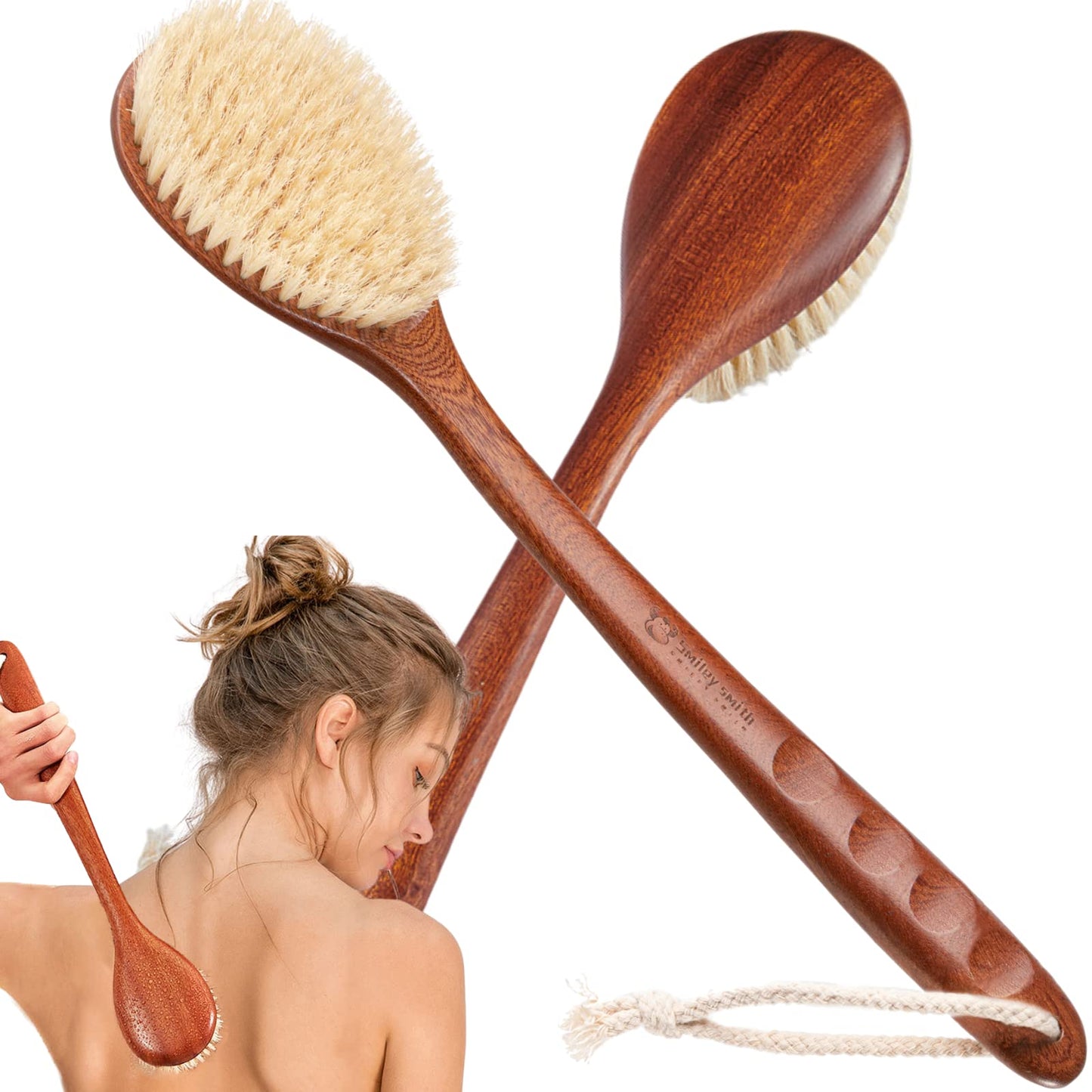 Focused on the Bathing Experience with Dry Brushing Body Brush, Long Wooden Handle with Back Scrubber,Shower Brush for exfoliator Skin and Remove Dead Beauty and Personal Care Smiley smith