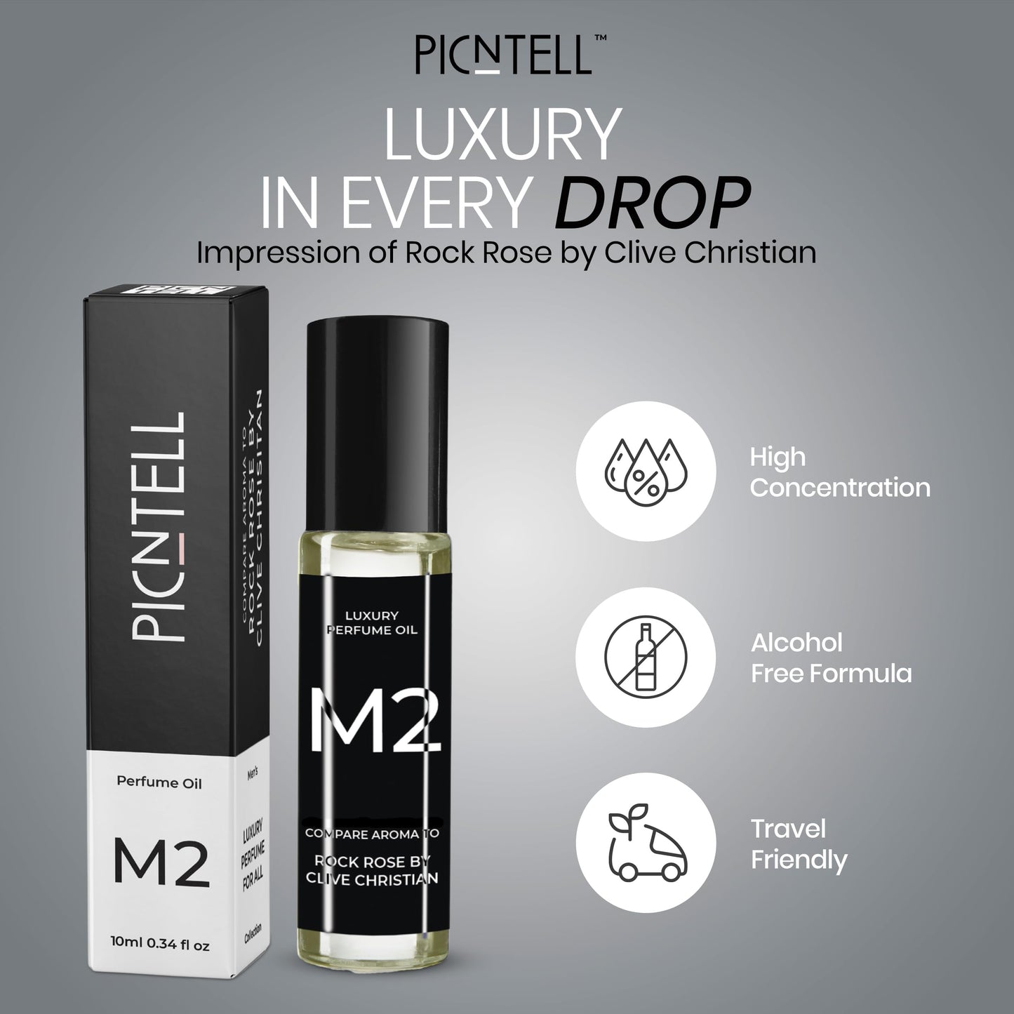 PICNTELL M Series Impression Perfume Oil Roll on - Travel Friendly Cologne for Men Formula Based on Iconic Designer & Luxury Scents, Long Lasting Beauty & Personal Care PICNTELL