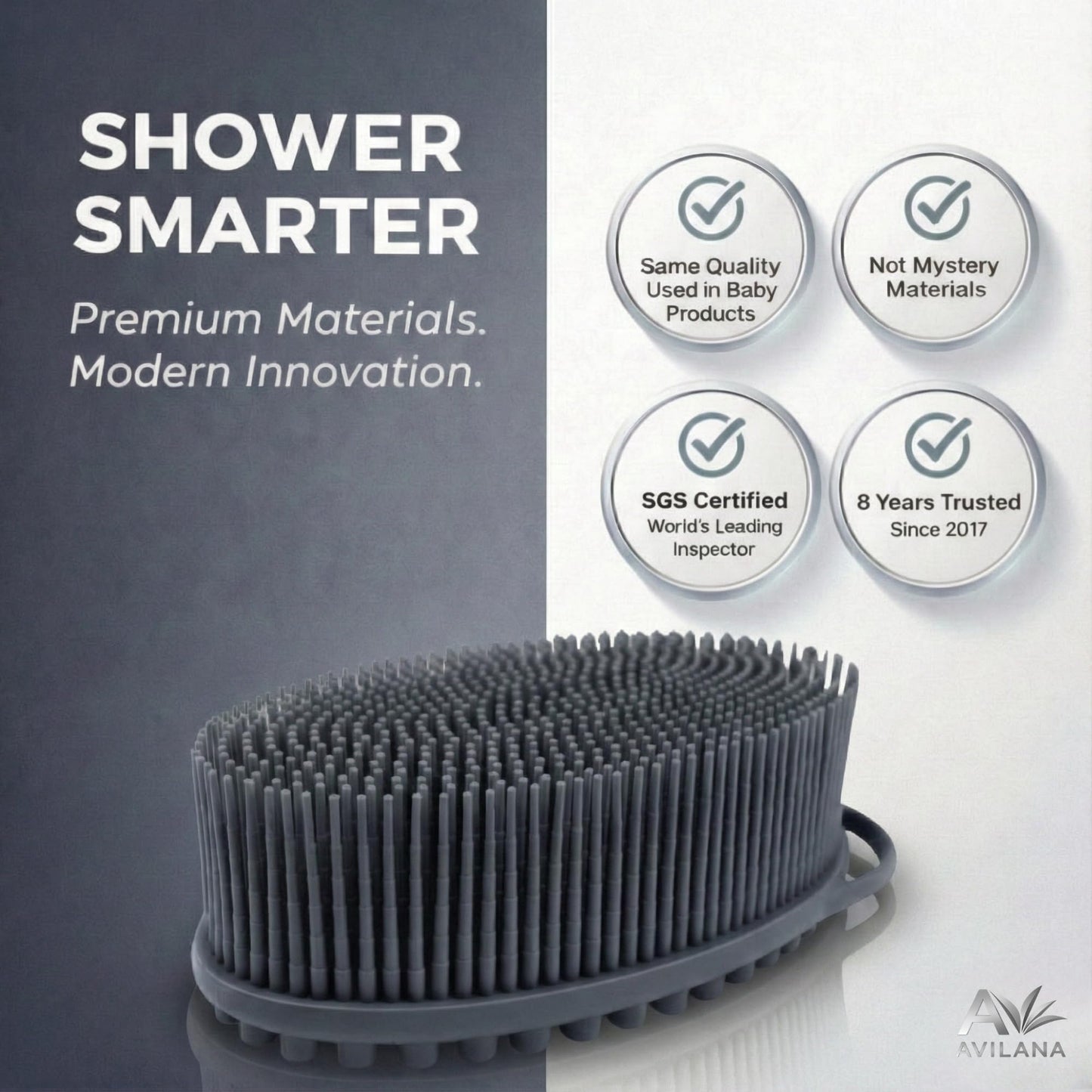Avilana Premium Silicone Body Scrubber - Trusted Since 2017 - SGS Certified Food Grade Dual Sided Bath Brush, Quick-Dry Exfoliating Loofah Beauty and Personal Care Avilana