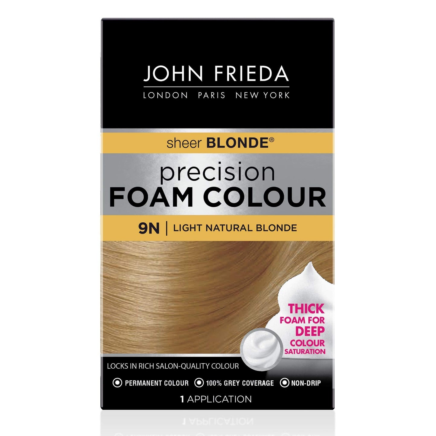 John Frieda Precision Foam Colour, Light Natural Blonde 9N, Full-Coverage Hair Color Kit, Anti-Fade Gray Coverage, Deep Color Saturation Hair Dye, 1 Beauty & Personal Care John Frieda