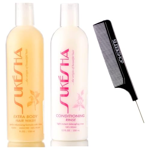 Sukesha Extra Body Hair Wash Shampoo & Conditioning Rinse Conditioner DUO Set (w/Sleek Comb) Gentle Volumizing Formula, Light Detangling, 100% Vegan Beauty & Personal Care Pousutong