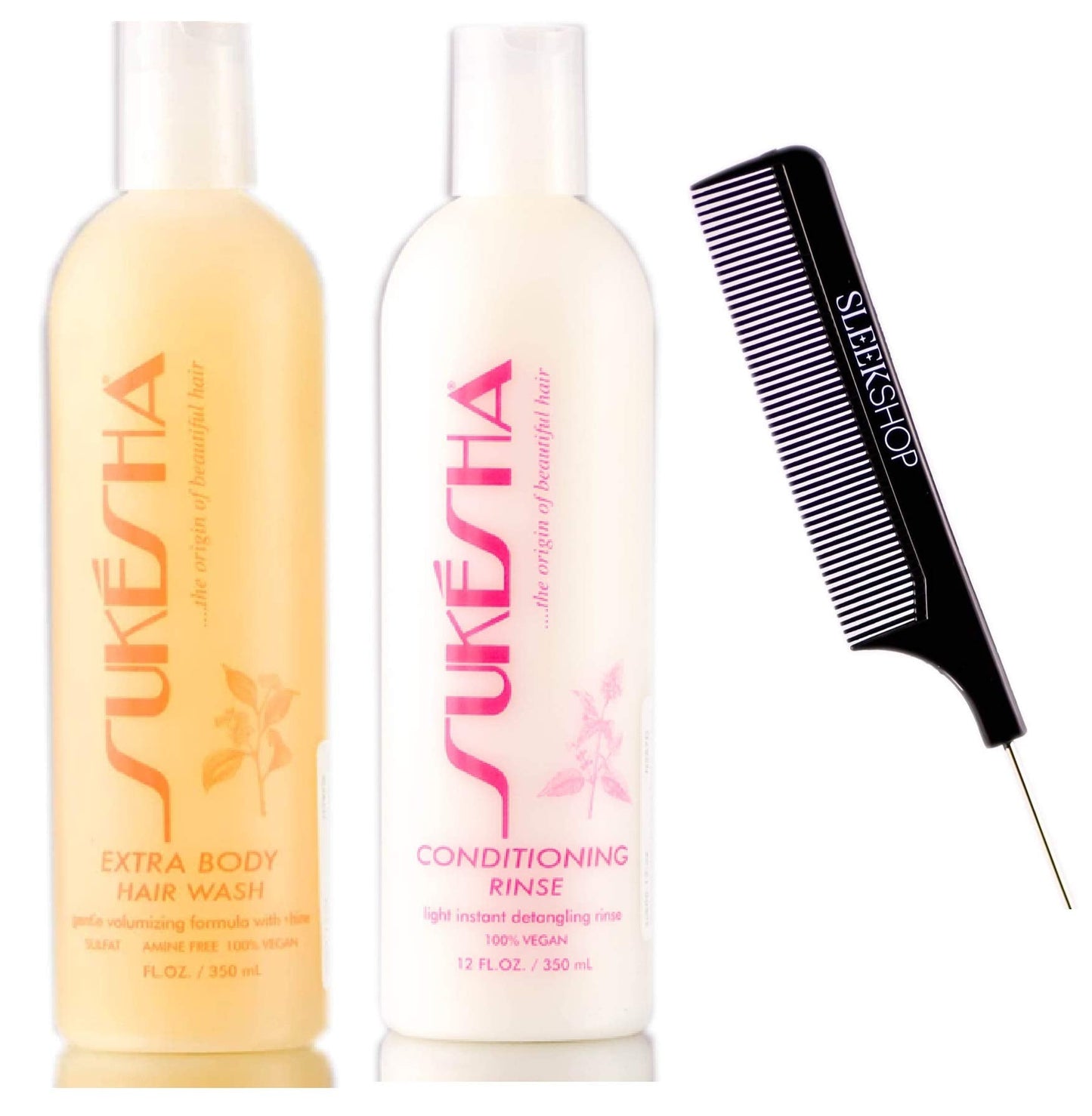 Sukesha Extra Body Hair Wash Shampoo & Conditioning Rinse Conditioner DUO Set (w/Sleek Comb) Gentle Volumizing Formula, Light Detangling, 100% Vegan Beauty & Personal Care Pousutong