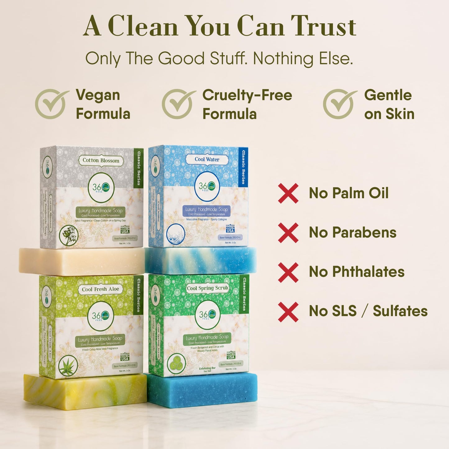 360Feel Fresh Bar Soap Set - Made in the USA - Castile Handmade Natural Cold Processed - Gentle on Sensitive Skin - 4 Refreshing Scents Aloe Vera Beauty & Personal Care 360Feel