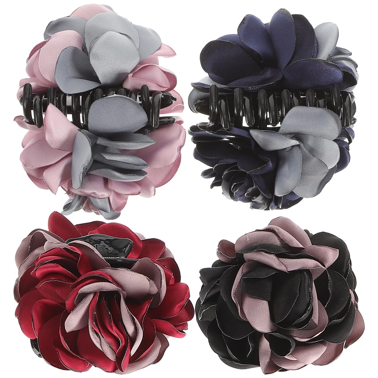 Lurrose 4Pcs Ribbon Hair Claws Large Claw Clamps Rose Flower Bow Jaw Hair Clip Barrette Ponytail Holders for Girls Women Beauty & Personal Care Lurrose