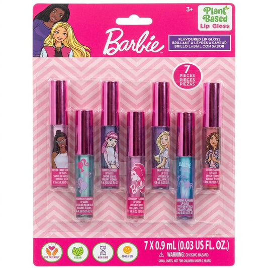 Barbie 7 Piece Plant Based Lip Gloss, Girls Party Favors, First Makeup Set for Girl, Perfect for Parties, Sleepovers, and Birthday Gifts, Ages 3+, by Beauty & Personal Care Townley Girl