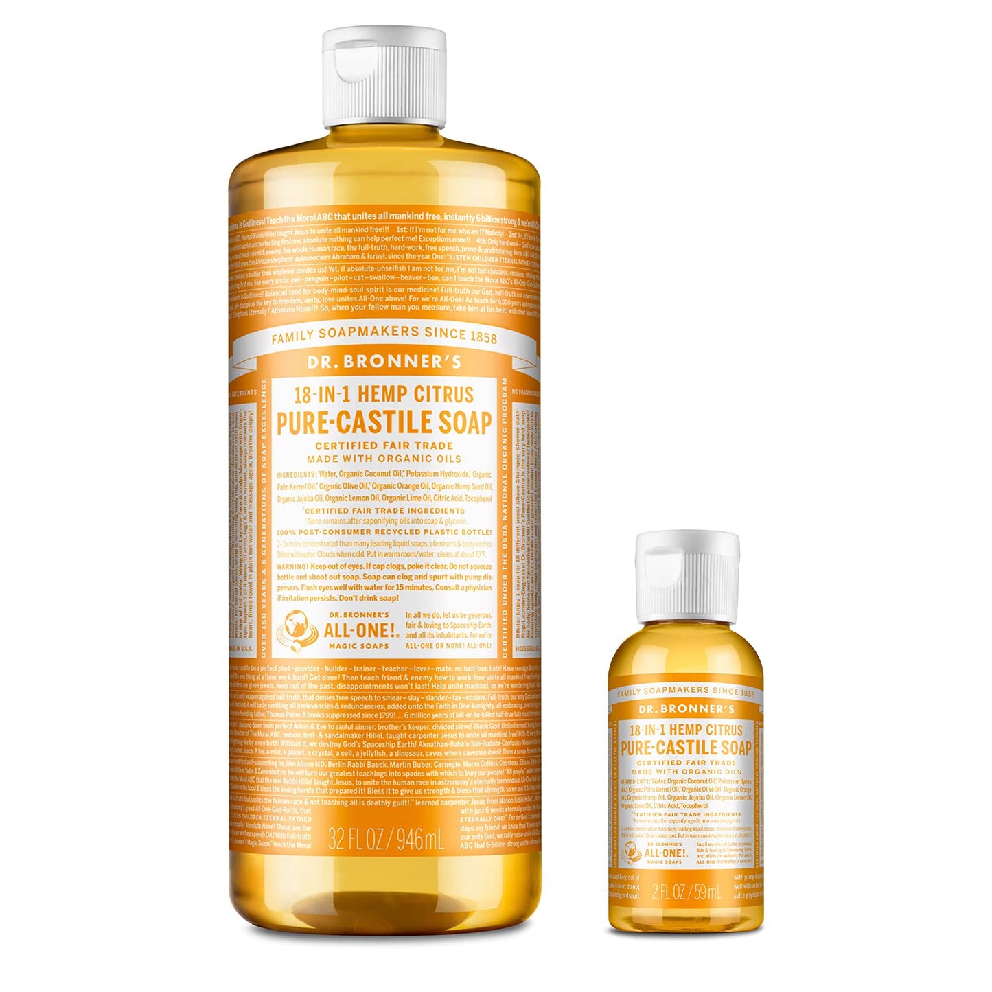 Dr. Bronner's Pure-Castile Liquid Soap - Citrus Bundle. 32 oz. Bottle and 2 oz. Travel Bottle Beauty & Personal Care Dr. Bronner's