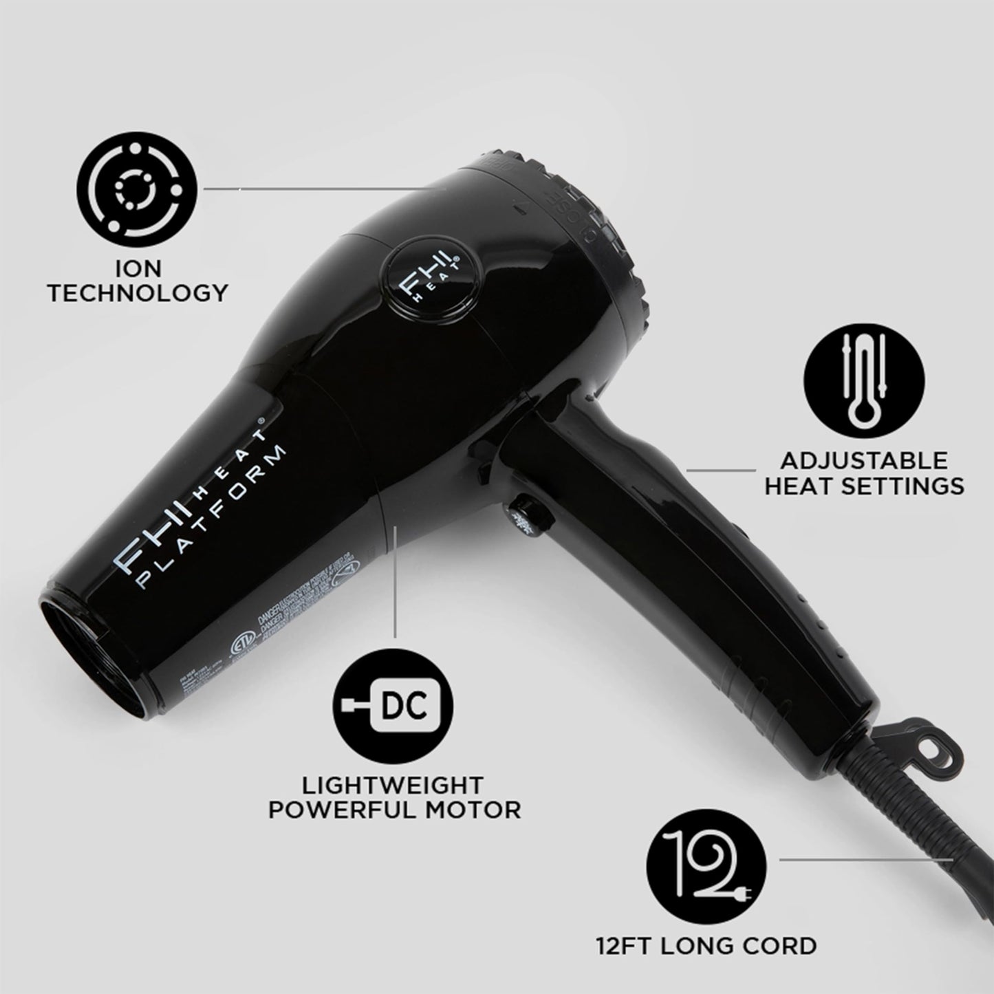 FHI HEAT Platform Nano Lite Pro 1900 Turbo Tourmaline Light Weight Ceramic Quick Dry Hair Dryer with 3 Piece Attachment Set, Black Beauty & Personal Care FHI Heat