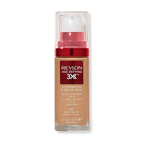 Revlon Age Defying 3X Makeup Foundation, Firming, Lifting and Anti-Aging Medium, Buildable Coverage with Natural Finish SPF 20, 045 Warm Beige, 1 fl Beauty & Personal Care REVLON