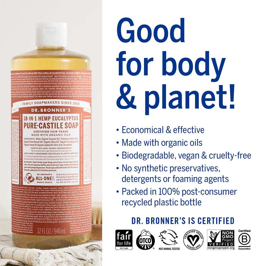 Dr. Bronner's Pure-Castile Liquid Soap - Eucalyptus Bundle. 32 oz. Bottle and 2 oz. Travel Bottle Beauty & Personal Care Dr. Bronner's