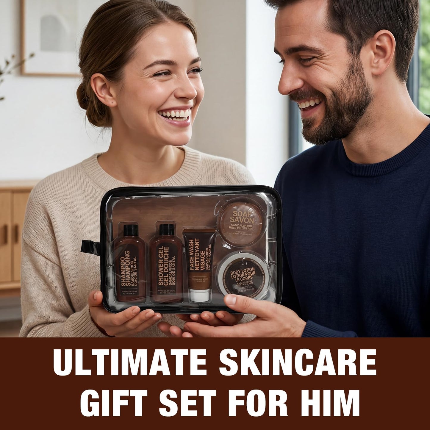 Gifts for Men 6pcs Sandalwood Gift Set Travel Size Toiletry with Shampoo, Body Lotion, Mens Gift Birthday Anniversary Gift Sets for Men, Christmas Beauty and Personal Care BODY & EARTH