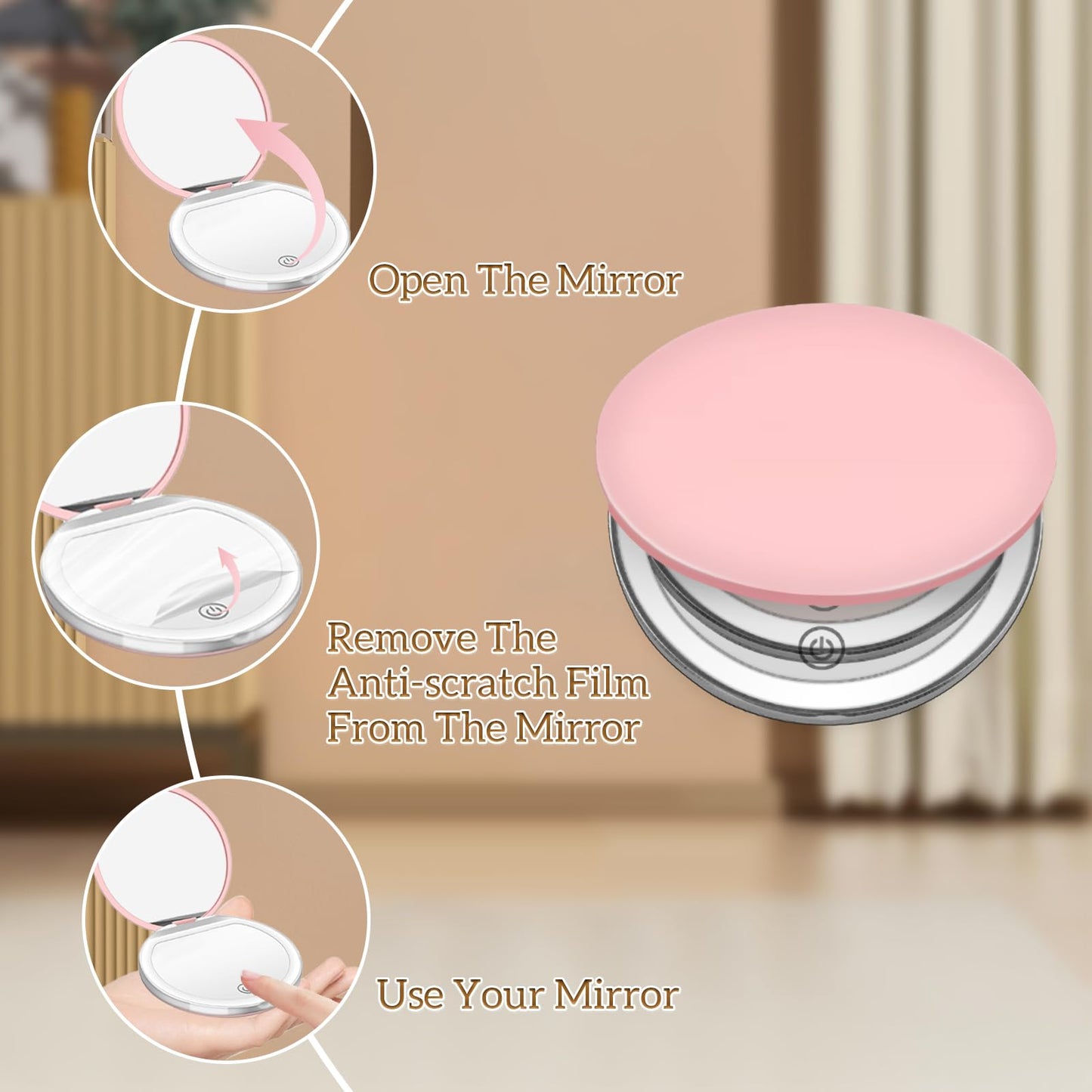 Kakuje Compact Mirror with Light, 1X/3X Magnification LED Pocket Mirror with USB Data Cable,Mini Mirror for Purse, Pocket,Travel and Present (Pink) Beauty & Personal Care Kakuje