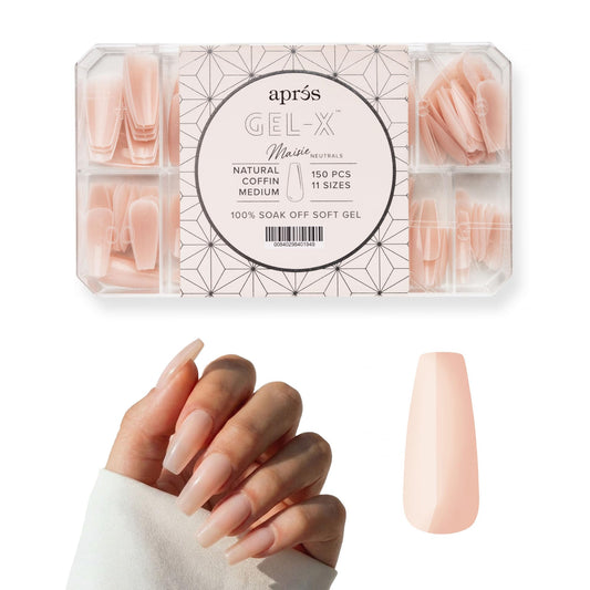 Apres Neutrals Gel-X Maisie Box Of Press On Nails, 11 Sizes 00-9, Soft Gel Nail Tip Box (150pcs) (Natural Coffin Medium, 150pcs)