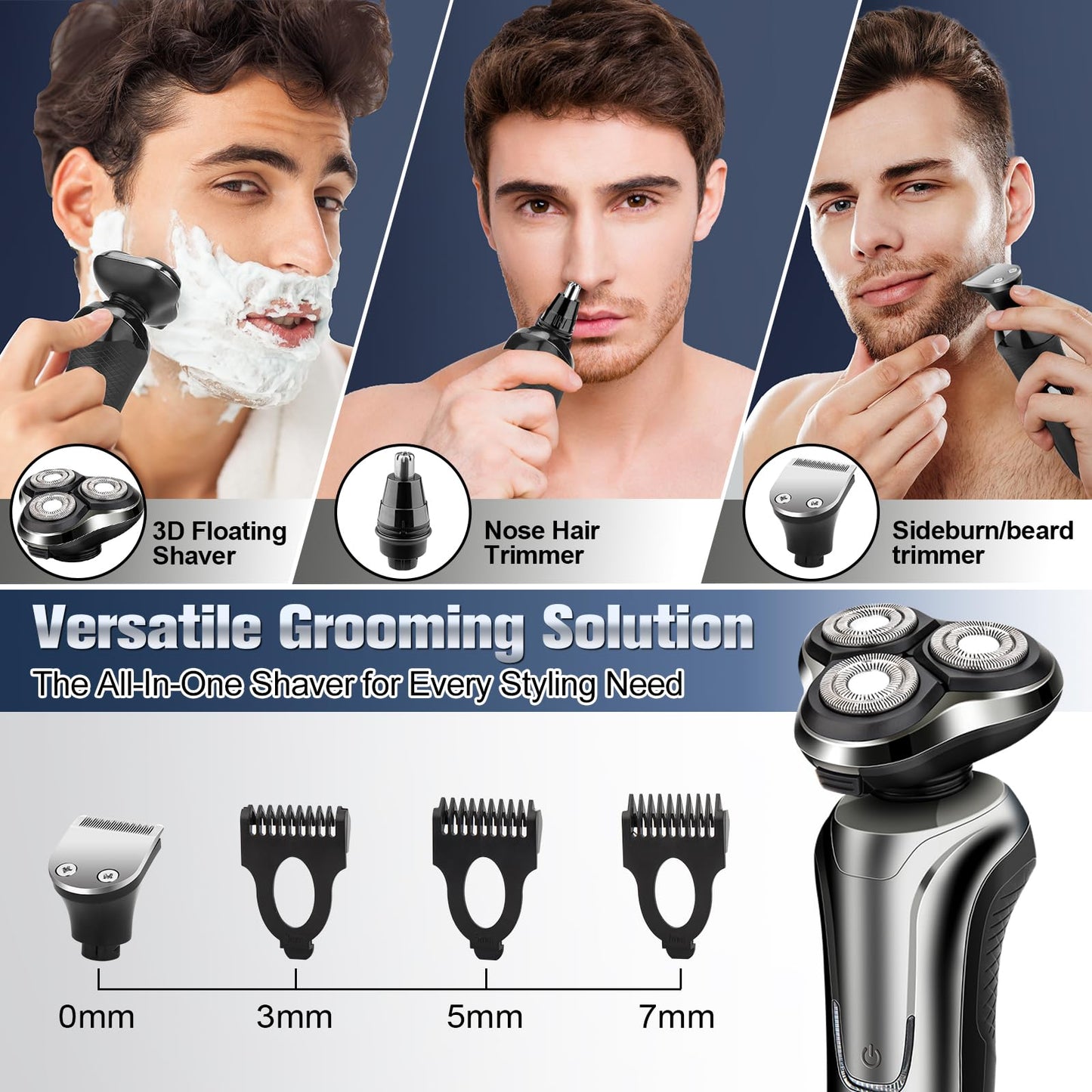 Electric Razor for Men, Men's Rotary Shavers, Waterproof,Wet and Dry Rechargeable Electric Shaver for Men's Faces with a Cordless and Floating Head Beauty and Personal Care Handsomeface