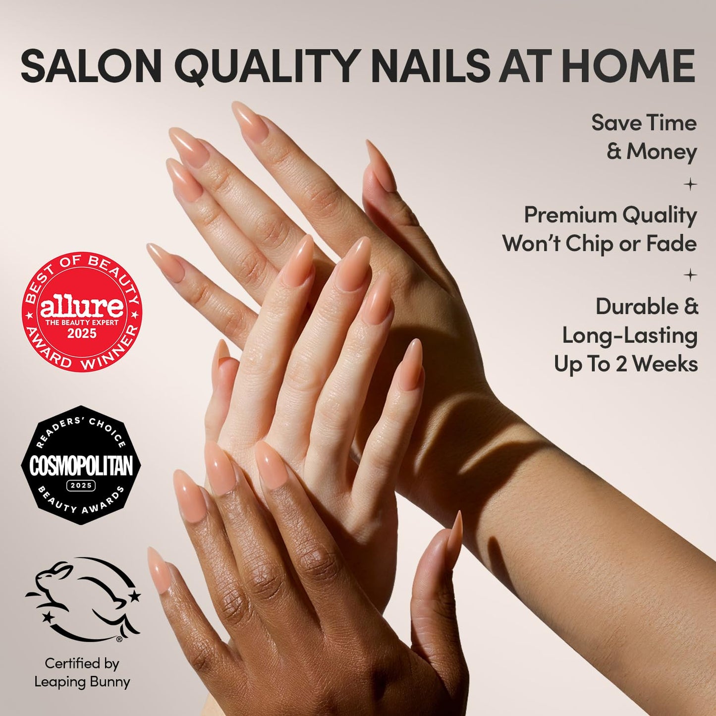 Glamnetic Press On Nails - Sheer Peach | Medium Almond Fake Nails, Sheer Peach Pink Neutral, Salon Quality | 15 Sizes - 30 Nail Kit Wtih Glue Beauty and Personal Care Glamnetic