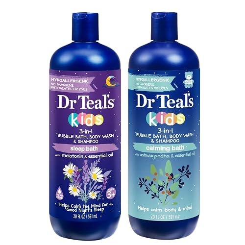 Dr Teal's Kids 3-in-1 Bubble Bath, Body Wash & Shampoo, Sleep Bath with Melatonin and Calming Bath with Ashwagandha, 20 fl oz, 2 Pack Beauty & Personal Care Dr Teal's