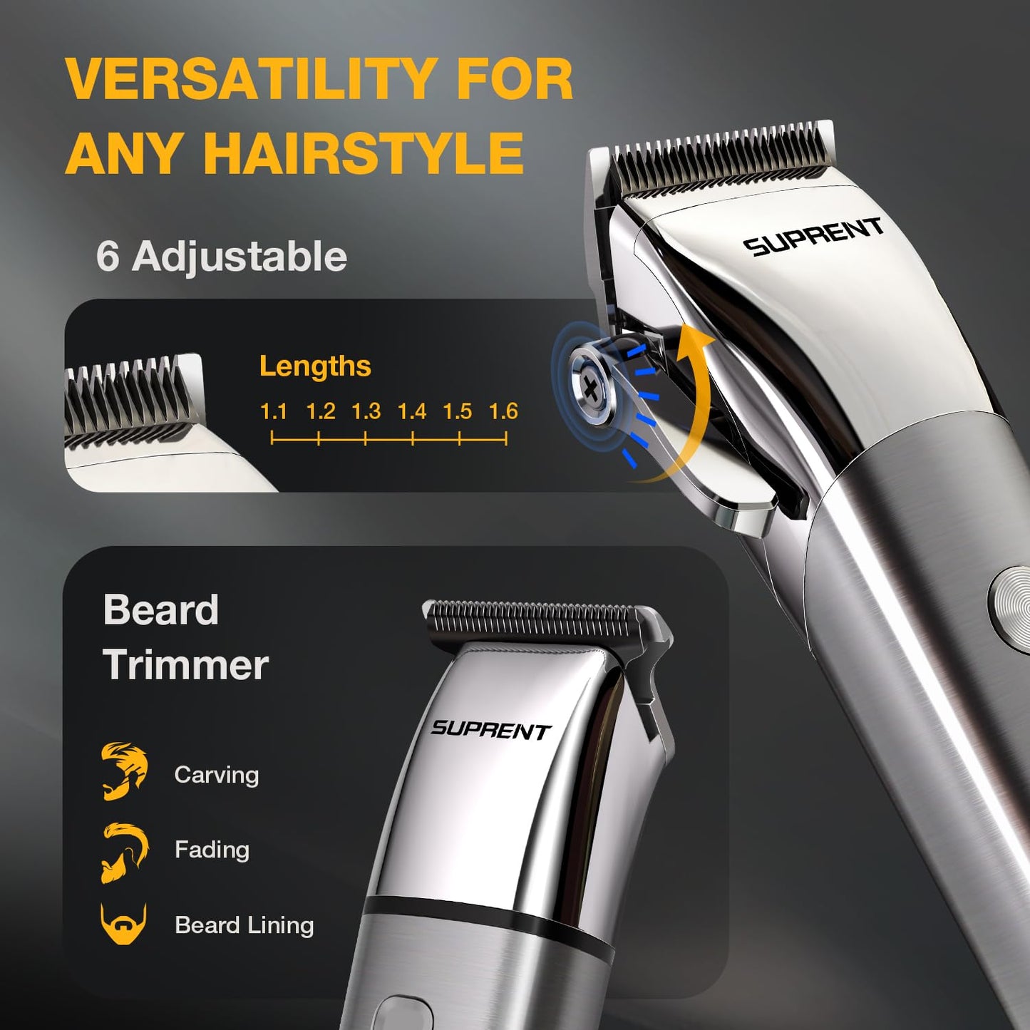 SUPRENT Low Noise Hair Clippers for Men Easy-Clean Waterproof Clippers, Cordless Clippers & Trimmers Set for Family Grooming Beauty and Personal Care SUPRENT