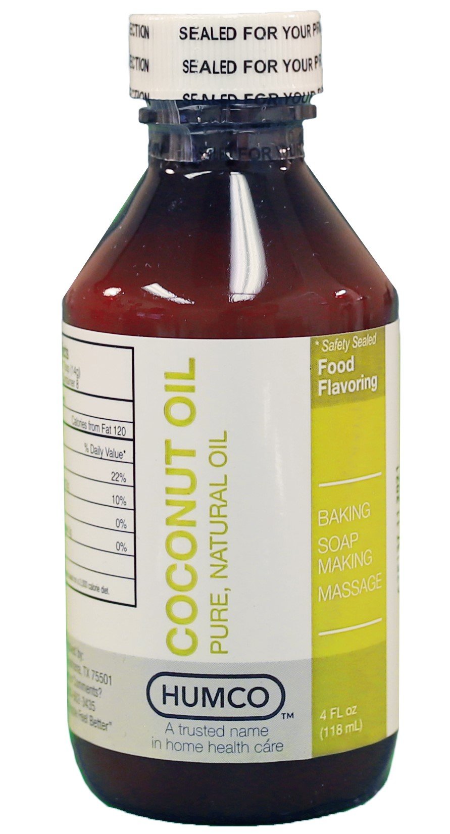 Pure Coconut Oil, 4oz. 100 Pure and Natural Oil. Skin Care. Soap Making. Baking. Beauty & Personal Care Humco