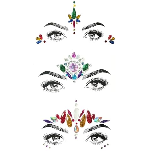 Christmas Face Gems,3PCS Crystal Body Glitter Face Stickers Festival Makeup Jewels Temporary Tattoo Glitter Rhinestone Adhesive for Face Eyes Body Beauty & Personal Care Cheeroyal
