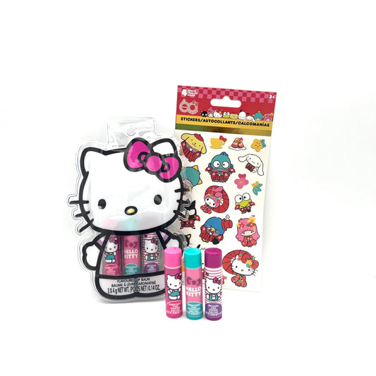 Hello Kitty Moisturizing Lip Balm 3-Pack Bundle with 4 Sheets Stickers, Travel Size Lip Balm for Kids. Flavors: Strawberry, Watermellon and Berry! Beauty and Personal Care Hello Kitty