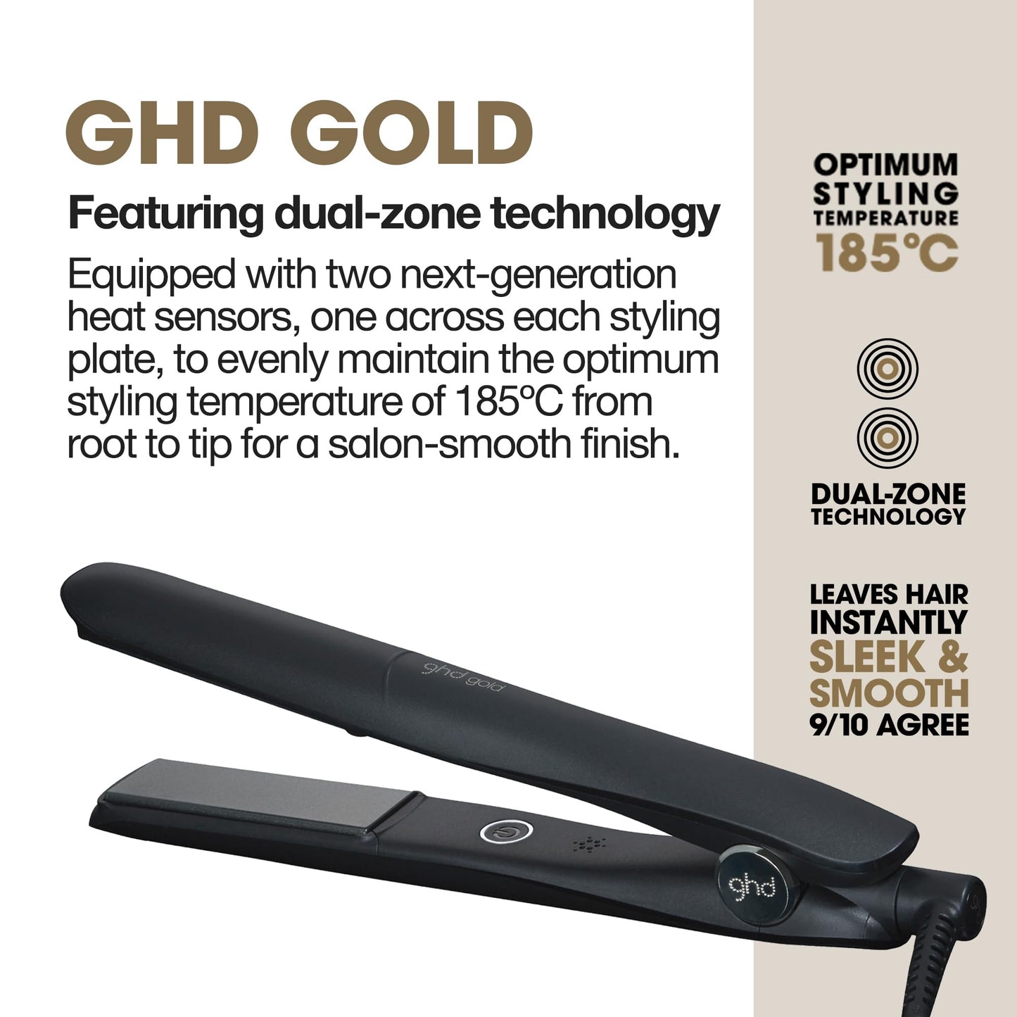 ghd Gold Styler - 1” Ceramic Flat Iron Hair Straightener - Dual-Zone Technology for Sleek Styles, Curls and Waves - 25s Heat-Up, 365ºF Safer Styling Beauty & Personal Care ghd
