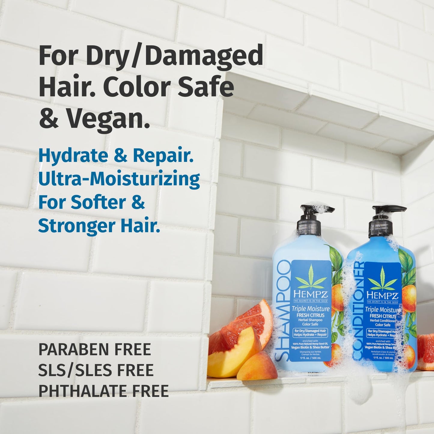 HEMPZ Hair Shampoo & Conditioner Set - Grapefruit & Peach Scent for Dry, Damaged and Color Treated Hair, Hydrating, Softening, Moisturizing Beauty & Personal Care Hempz