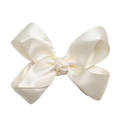 HAIRBOWS Girls' Satin Hair Bows with a Knot Wrap Center on a Clip, All Ages and Hair Types, 5 Inch Bow, Antique White Beauty & Personal Care HAIRBOWS.COM