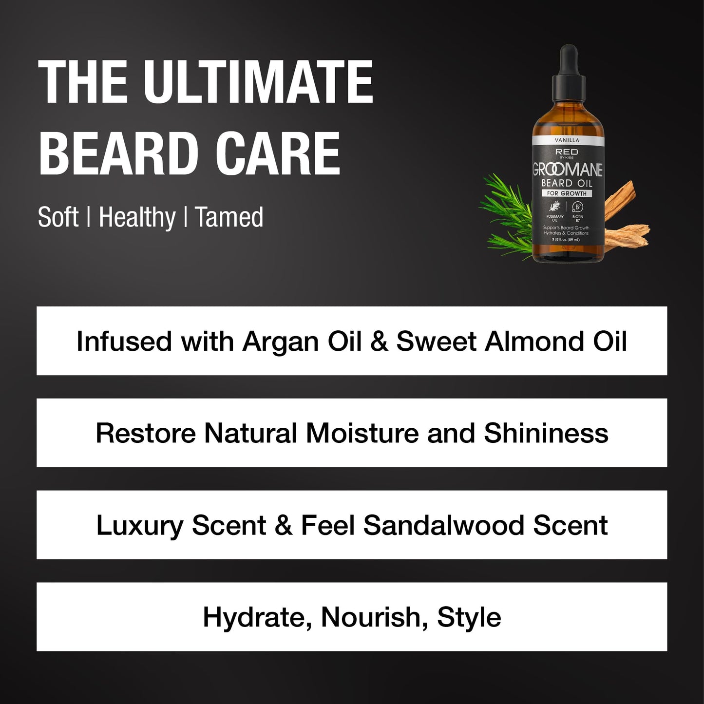 Red by Kiss Groomane Beard Oil, Rosemary Oil & Biotin, Promotes Full, Healthy Look Beard Strengthen Facial Hair, Reduces Breakage (3 fl.oz, Vanilla) Beauty and Personal Care Red by Kiss