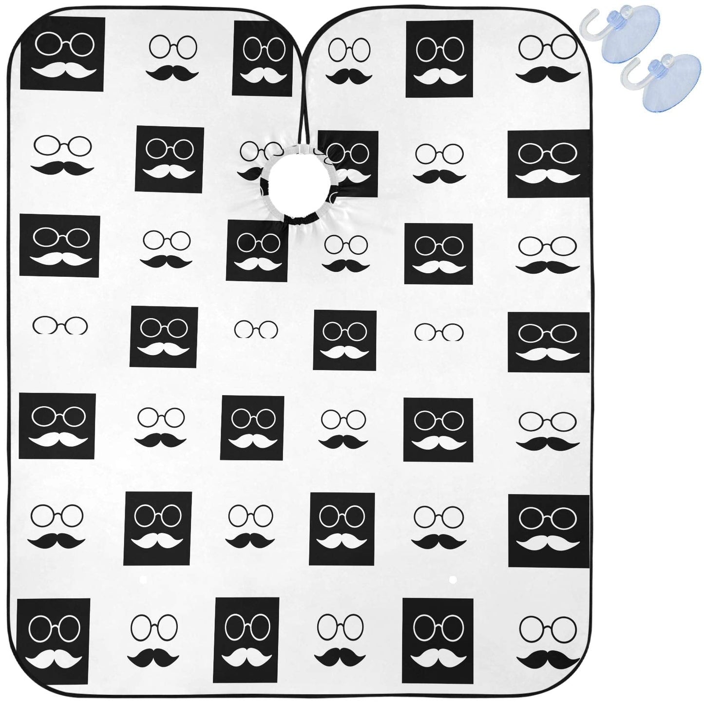 visesunny Mustache Glasses White Black Grid Barber Cape Anti-Static Hair Cutting Cape with Snap Closure Professional Salon Polyester Beard Shaving Bib Beauty and Personal Care visesunny