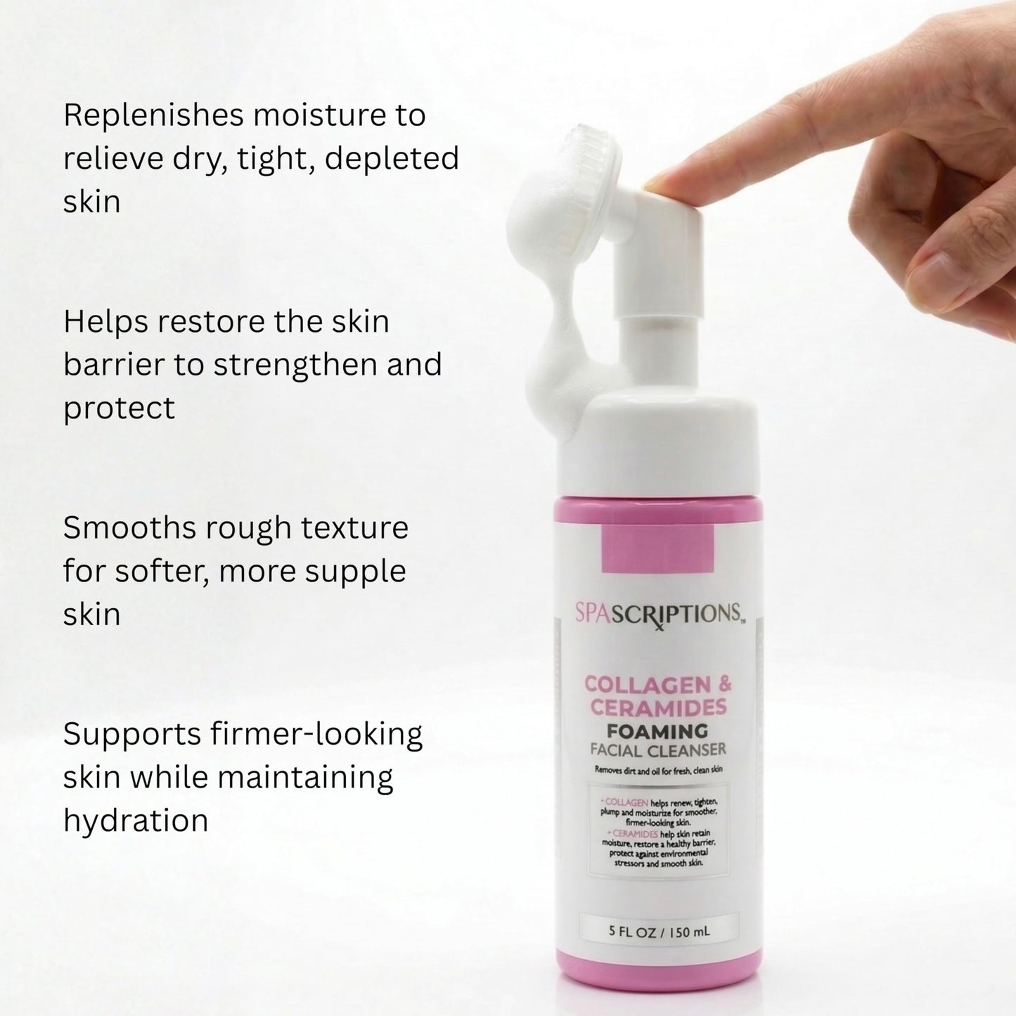 SpaScriptions 2 in 1 Cleanse & Exfoliate Foaming Facial Cleanser - Collagen & Ceramides Face Wash with Silicone Brush for Dry Skin with Barrier Beauty & Personal Care SpaScriptions