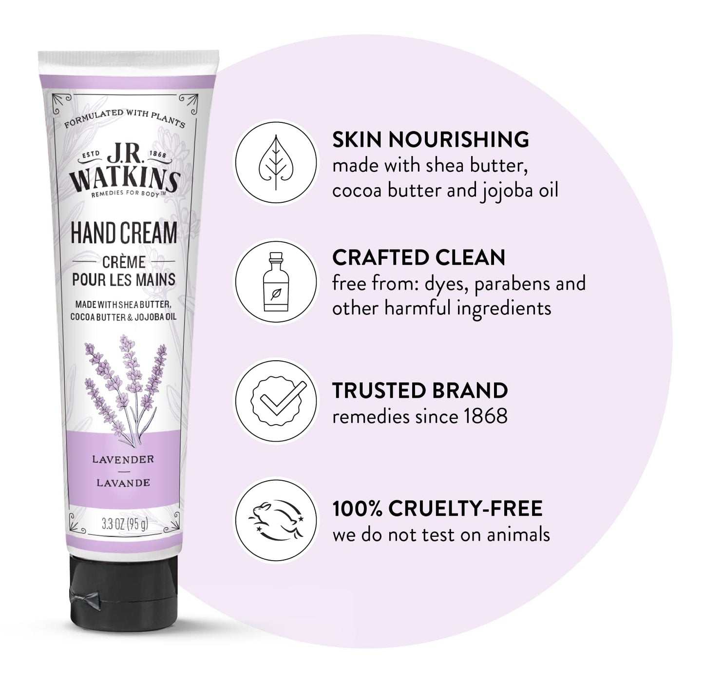 J.R. Watkins Natural Moisturizing Hand Cream, Hydrating Hand Moisturizer with Shea Butter, Cocoa Butter, and Avocado Oil, USA Made and Cruelty Free Beauty & Personal Care J.R. Watkins