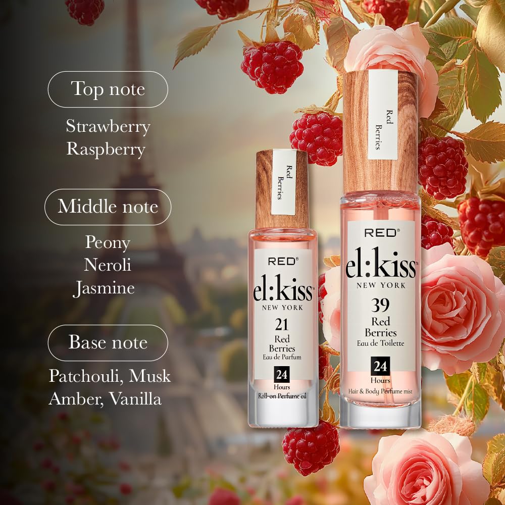 EL:KISS Roll On Perfume, Red Berries Inspired by YSt L's Mon Paris, Eau de Parfum 12mL (.40 Fl Oz), Hydrating & Long-Lasting, Alcohol-Free & Mineral Beauty & Personal Care EL:KISS