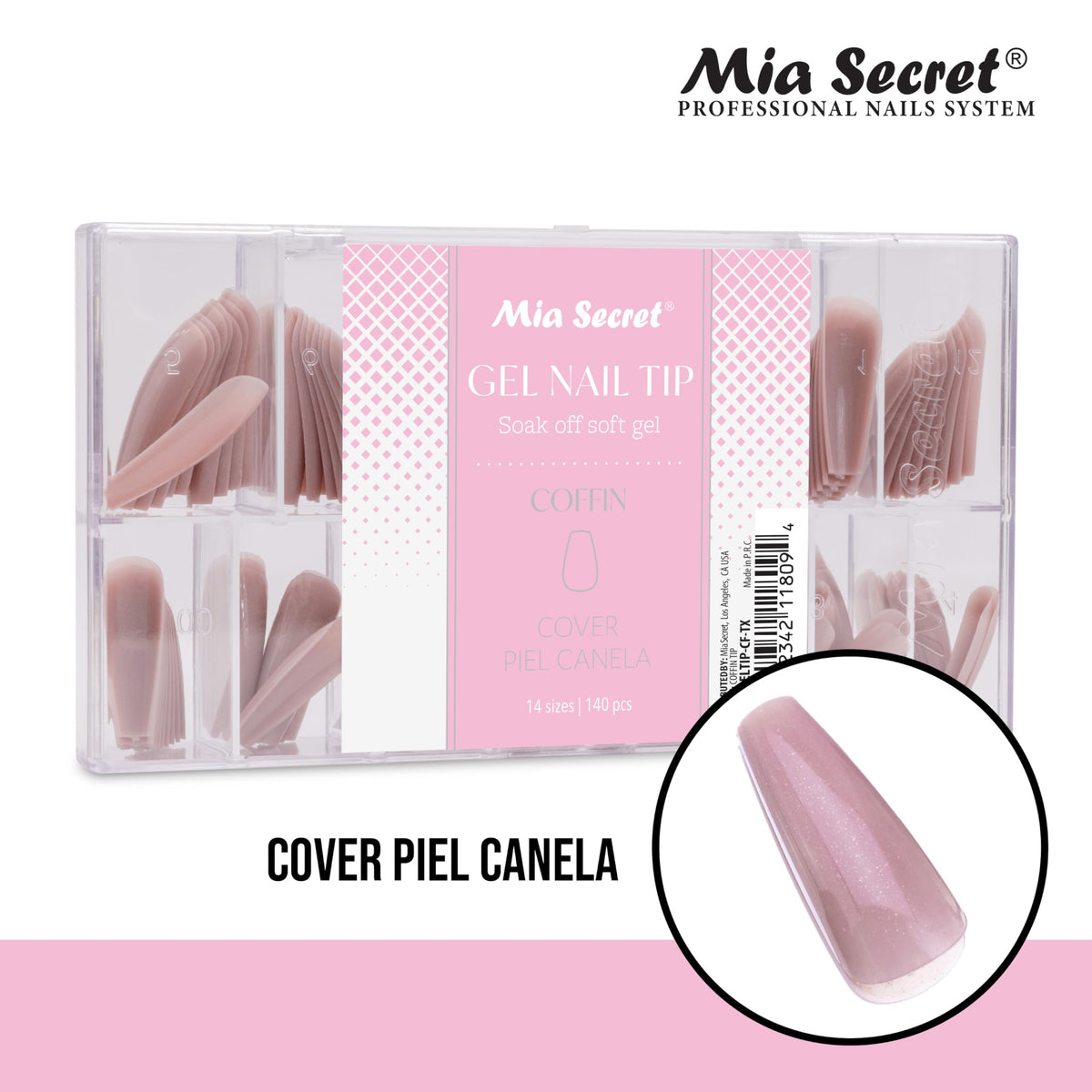 Mia Secret Soak off Soft Gel Nail Tip MADE IN USA for Salon and DIY (Cover Piel Canela, Coffin)