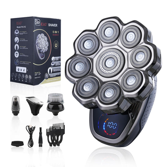 2025 New 9D Head Shavers for Bald Men, 5-in-1 Electric Razor Bawldy 9.0 Floating Pro Ultra Groomie Shaver IPX6 Waterproof with LCD Display Type-C Beauty and Personal Care HAHAKEE
