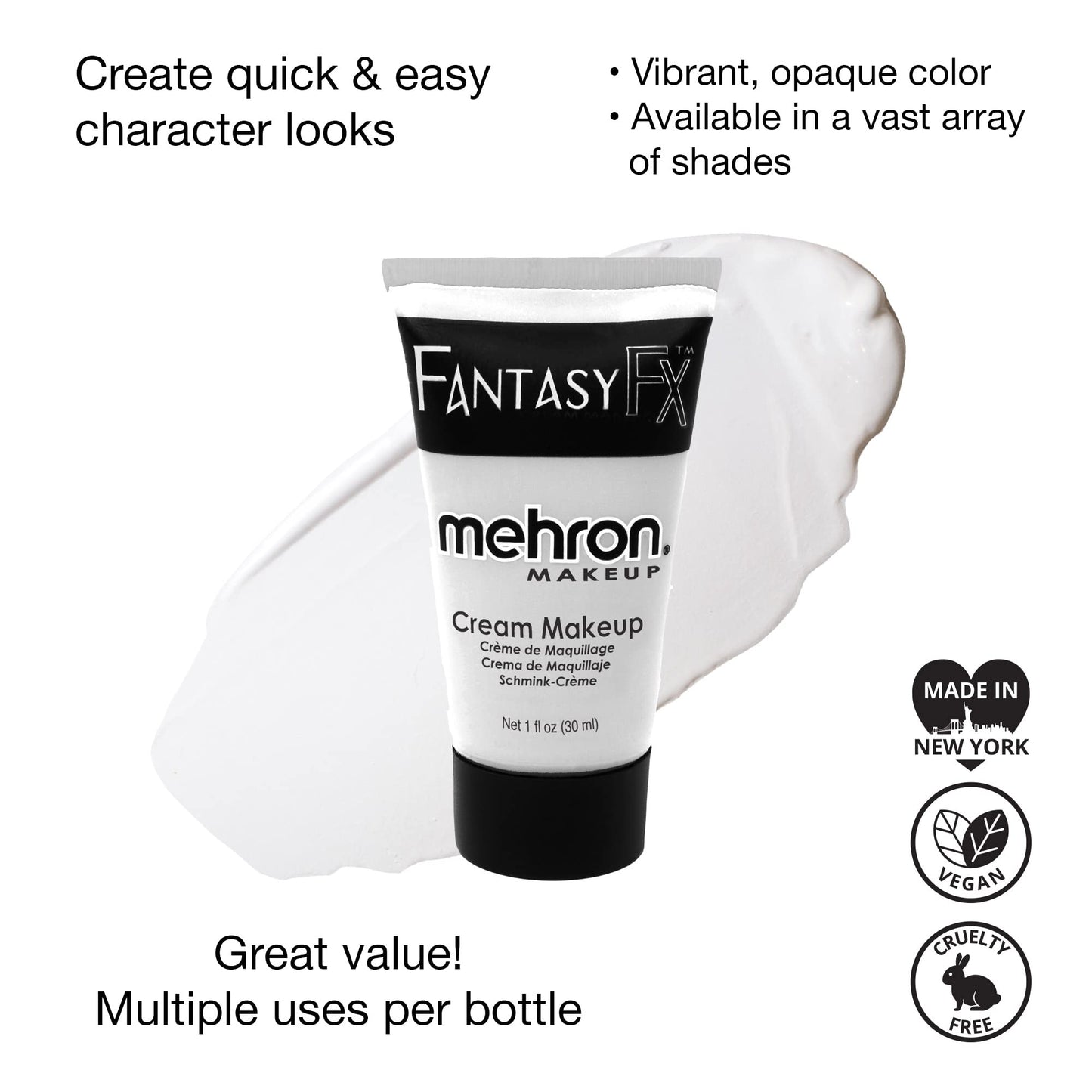 Mehron Makeup Fantasy FX Cream | Water Based Halloween Makeup | White Face & Body Paint For Adults 1 fl oz (30ml) | Made in the USA Beauty & Personal Care Mehron
