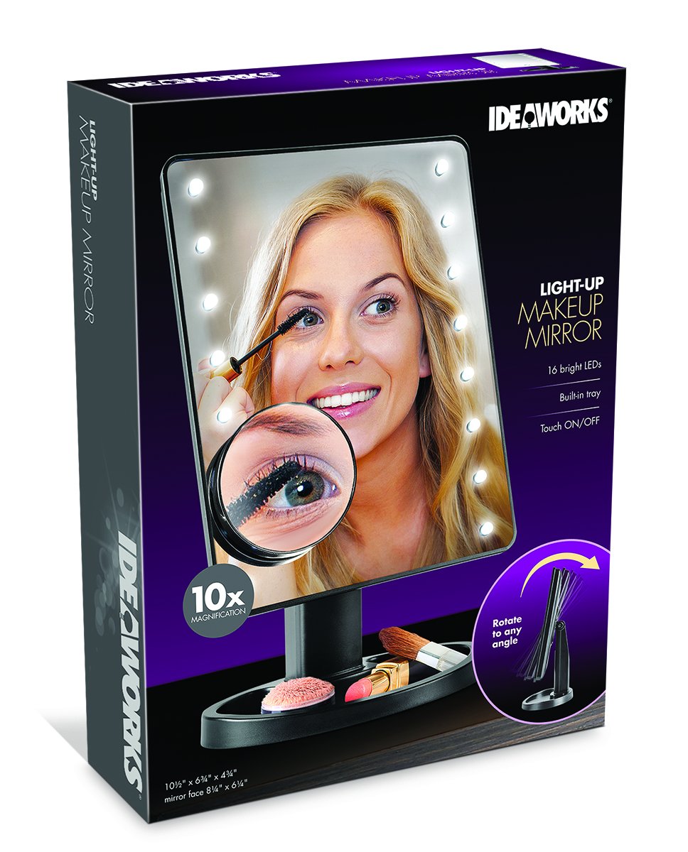 IdeaWorks Light-Up Mirror-Large Mirror with 16 LED Lights for Make-Up, Tweezing, & Other Facial Applications-Rotating Mirror-Magnifier Option-Built-in Beauty & Personal Care IdeaWorks