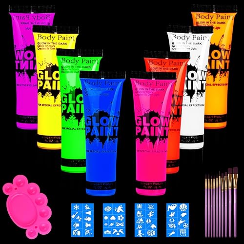Lookmee Blacklight Neon Face and Body Paint , 0.84oz Set of 8 Tubes , Blacklight Neon Fluorescent Beauty & Personal Care Lookmee