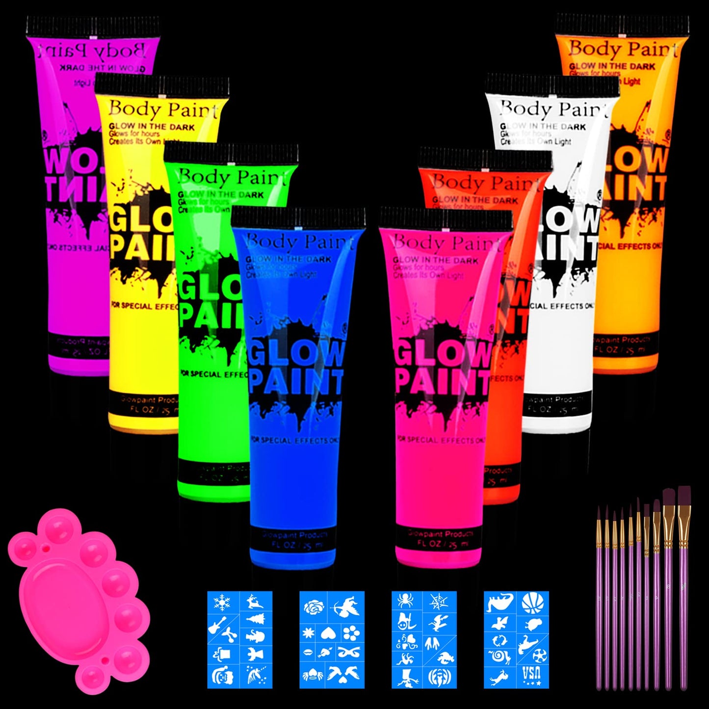 Lookmee Blacklight Neon Face and Body Paint , 0.84oz Set of 8 Tubes , Blacklight Neon Fluorescent Beauty & Personal Care Lookmee