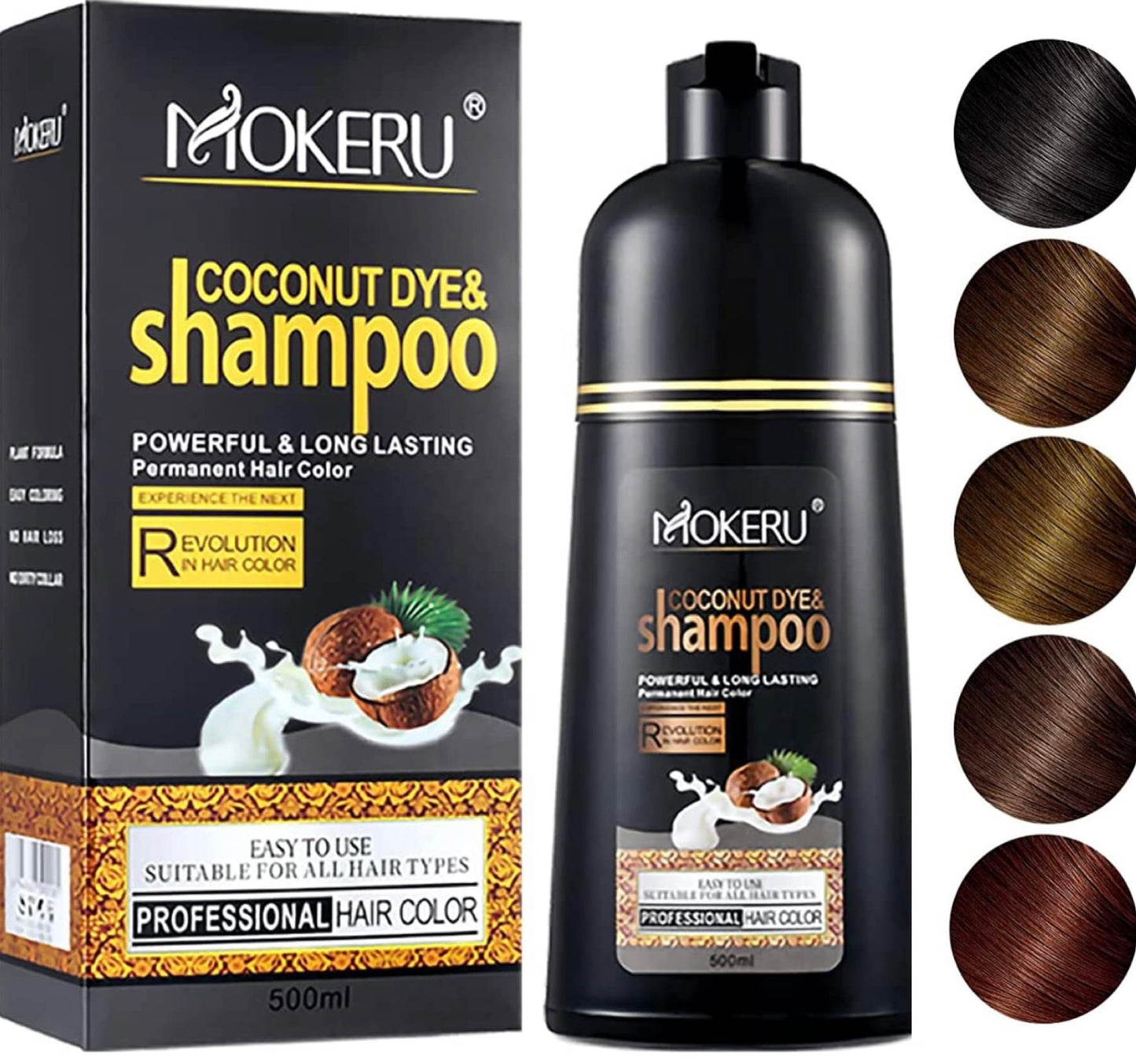 Maani MOKERU Professional Argan COCONUT Oil Hair Dye Color Shampoo 500 ML: Instant Fast Acting Long Lasting for Gray Magic Colors in Minutes-Long Beauty & Personal Care Maani