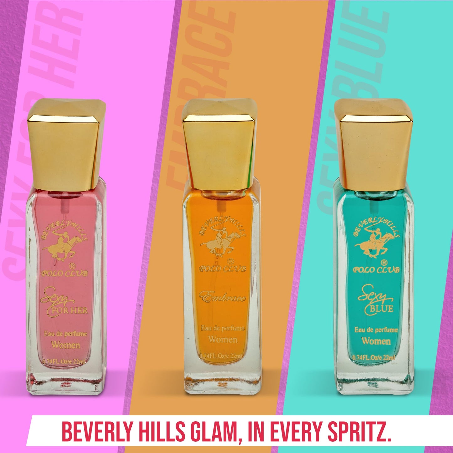 Beverly Hills Polo Club Women's 3-Piece Mini Perfume Set | .74oz EDP Fragrance Collection for Her | Long-Lasting Travel Size Gift (Sexy Blue, Embrace Beauty & Personal Care Beverly Hills Polo Club