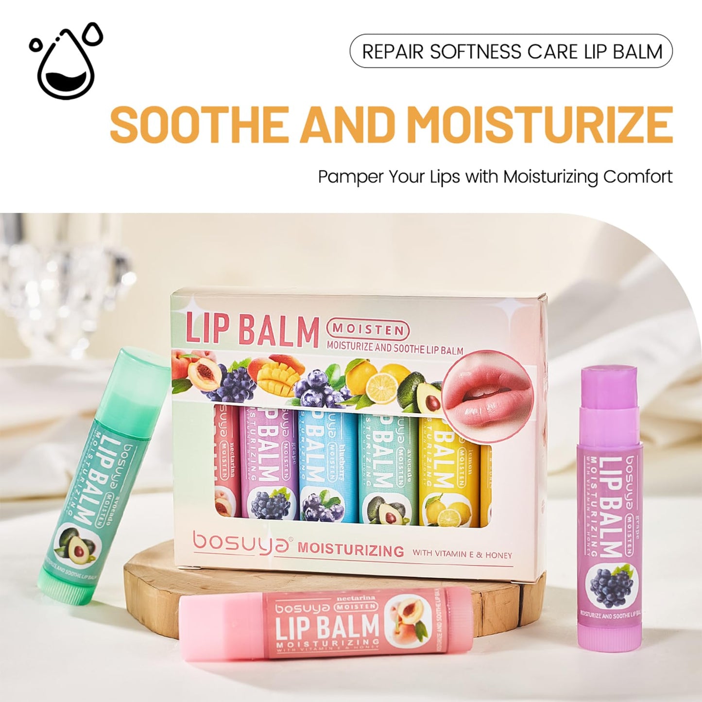 Lip Balm 12 Pack - Hydrating & Repairing for Delicate Lips, 6 Fruity Flavors Moisturizing Balm for Dry Cracked Lips, Long Lasting Lip Care Set Beauty and Personal Care ADMD