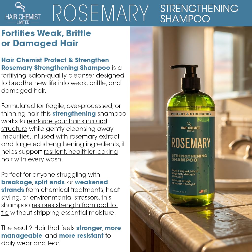 Hair Chemist Protect & Strengthen Rosemary Shampoo & Conditioner Set, 2?PC 33.8 oz Each - Strengthening, Breakage?Reducing Formula for Weak, Brittle Beauty & Personal Care Hair Chemist