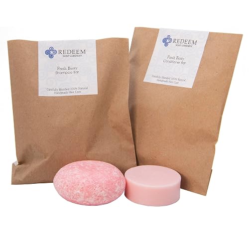 Redeem Soap Company Fresh Berry Shampoo & Conditioner Bar Set - Made in USA - 3oz Shampoo + 1oz Conditioner - Zero Waste, Plastic-Free, SLS & Paraben Beauty & Personal Care Redeem Soap Company