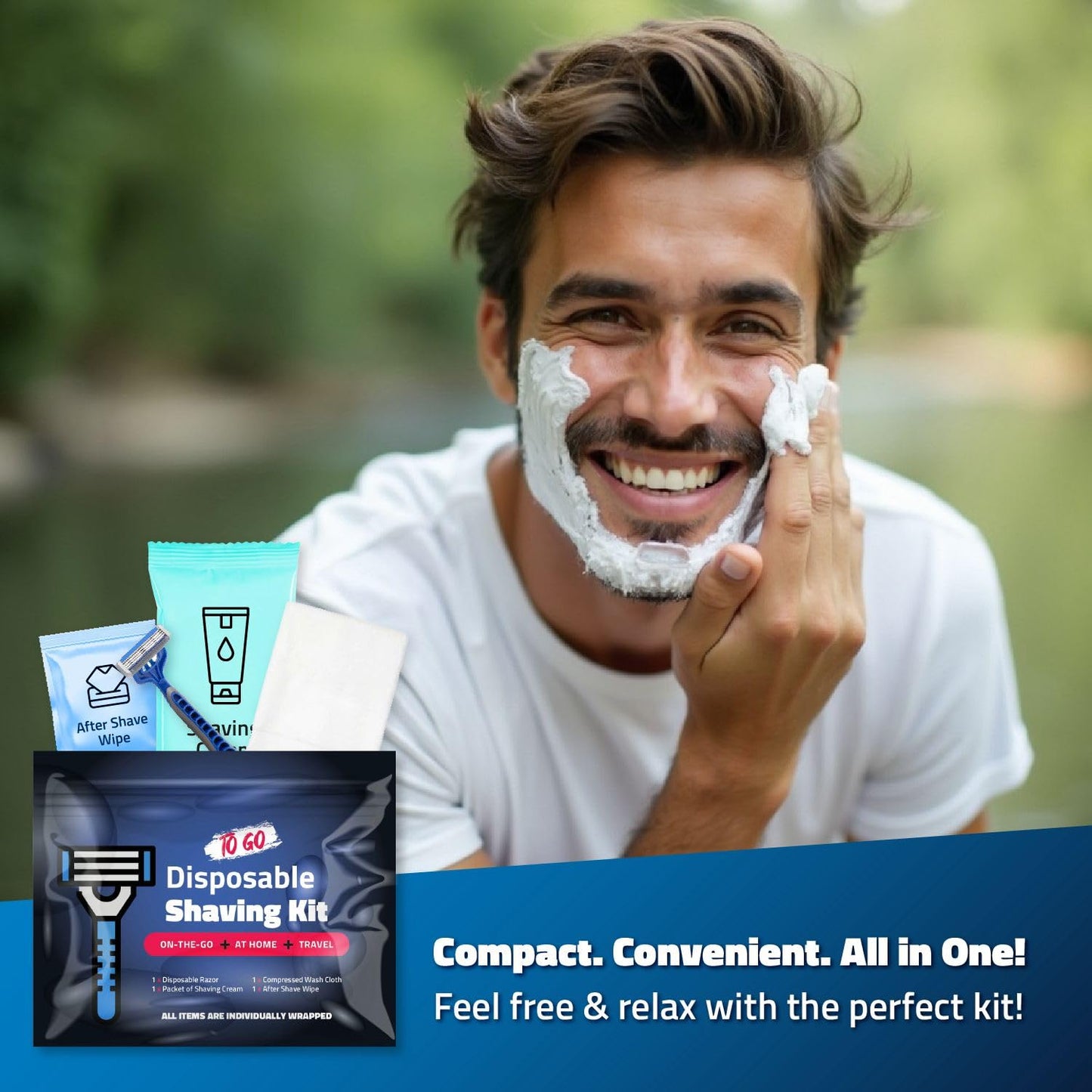 Disposable Compact Shaving Kit (10 Pack) - with Razor, Shaving Cream, Washcloth, and Aftershave Wipe - Travel Ready Grooming Essentials - Perfect Beauty and Personal Care pH Advantage